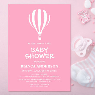 Simple Pink Hot Air Balloon Baby Shower Invitation