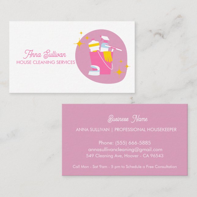 Simple Pink House Cleaning Services Business Card (Front/Back)