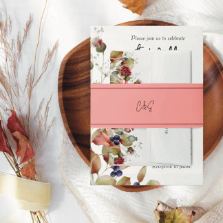 Simple Pink Initials Invitation Belly Band