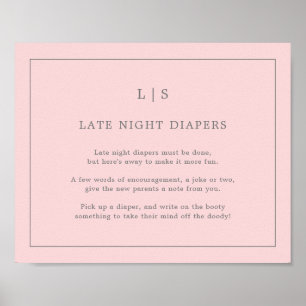 Simple Pink Late Night Diapers Baby Shower Game Poster