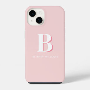 Simple Pink Letter Initial Monogram iPhone 14 Case