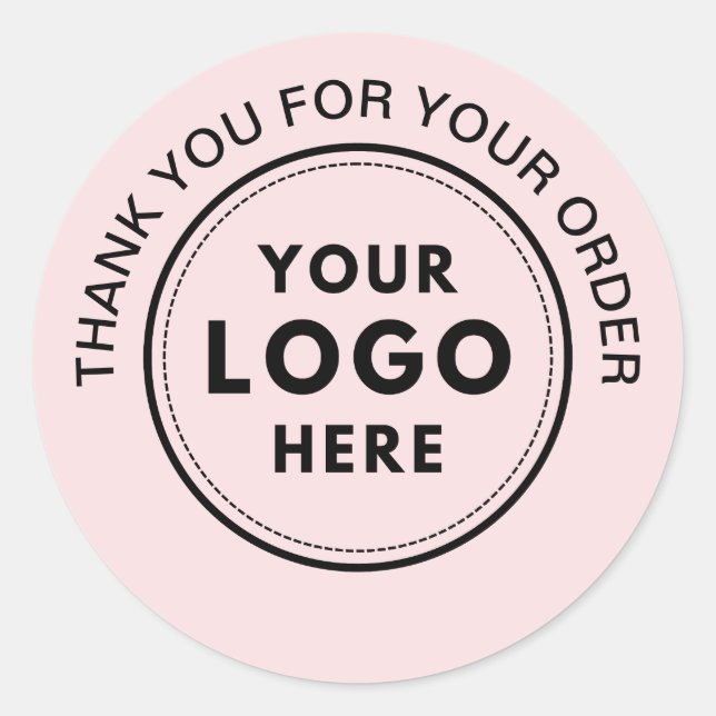 Simple Pink Logo Business Thank You Classic Round Sticker (Front)