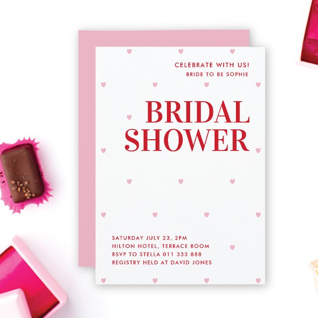 Simple Pink Love Heart Bridal Shower Invitation (Creator Uploaded)