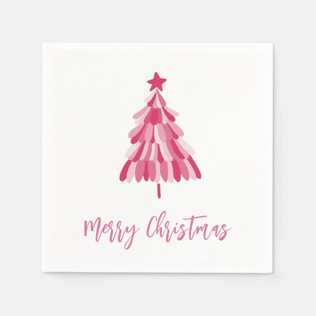 Simple Pink Merry Christmas Tree Napkin (Front)