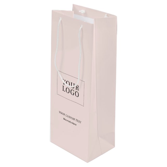 Simple Pink Minimal Business Logo Wine Paper Bag (Front Angled)