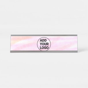 Simple pink minimal watercolor add logo company te desk name plate