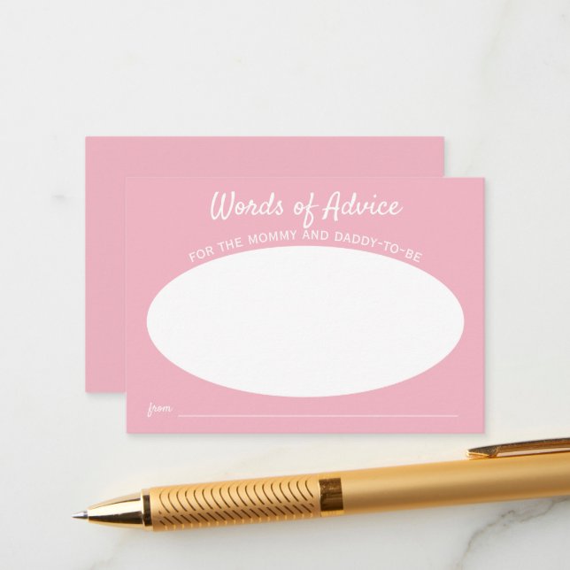 Simple Pink Minimalist Baby Shower Word of Advice Enclosure Card (Front/Back In Situ)