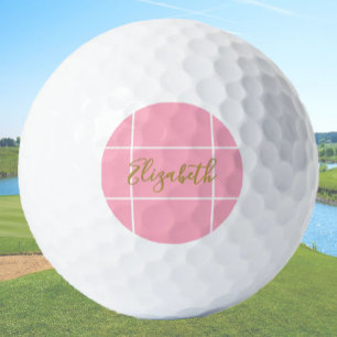 Simple pink minimalist custom name ladies  golf balls