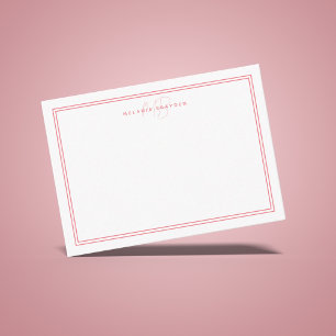 Simple Pink Minimalist Monogram Two Border Card