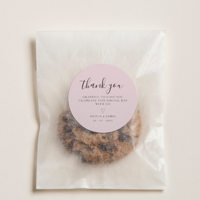 Simple Pink Minimalist Wedding Thank You Classic Round Sticker (Simple Pink Minimalist Wedding Thank You Classic Round Sticker)