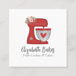 Simple Pink Mixer Floral Cake Bakery Business Card