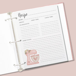 Simple Pink Mixer Floral Cake Bakery Recipe Card
