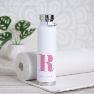 Simple Pink Modern Monogram Water Bottle