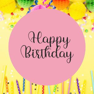 Simple Pink Modern Script Happy Birthday Classic Round Sticker