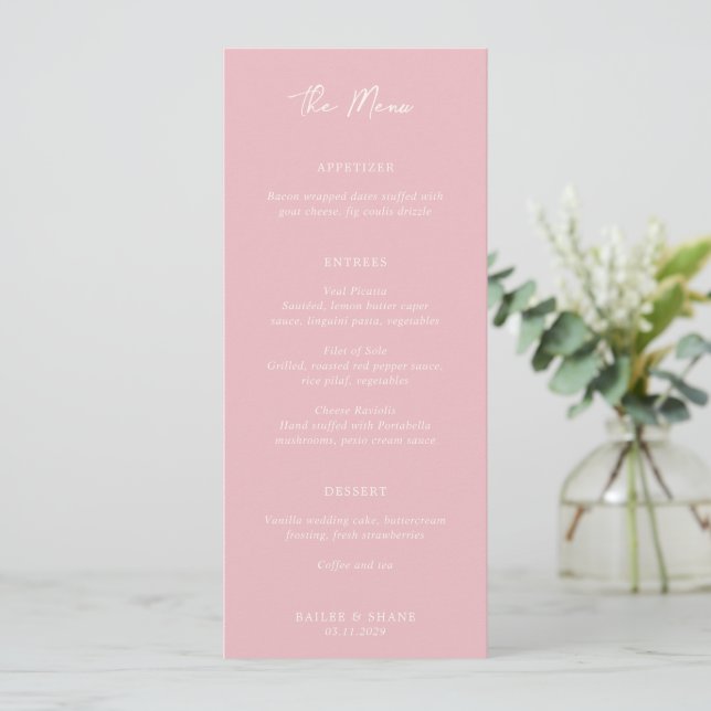 Simple Pink Modern Wedding Menu (Standing Front)