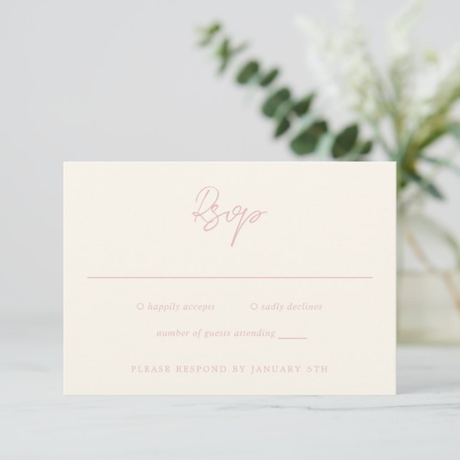 Simple Pink Modern Wedding RSVP Card (Standing Front)