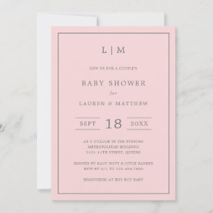 Simple Pink Monogram Girl Couples Baby Shower Invitation