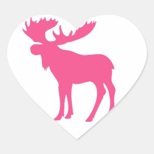 Simple pink moose symbol heart sticker