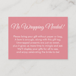 Simple Pink "No Wrapping Needed" Bridal Shower Enclosure Card