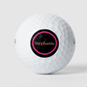 Simple Pink Orange Black Monogram Modern Stylish Golf Balls