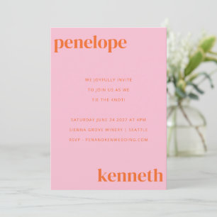 Simple Pink Orange Chic Modern Wedding All In One Invitation