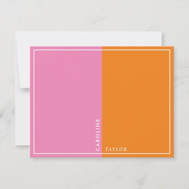 Simple Pink Orange Colour Block Girly Boutique Card (Front)
