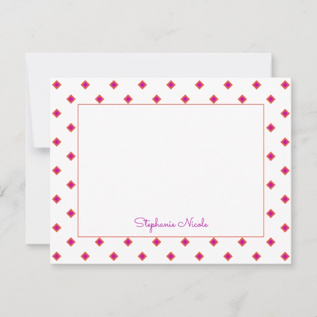 Simple Pink Orange Diamond Polka Dot Personalised Card (Front)