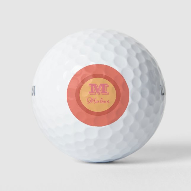 Simple Pink Orange Monogram Modern Name Stylish Golf Balls (Front)