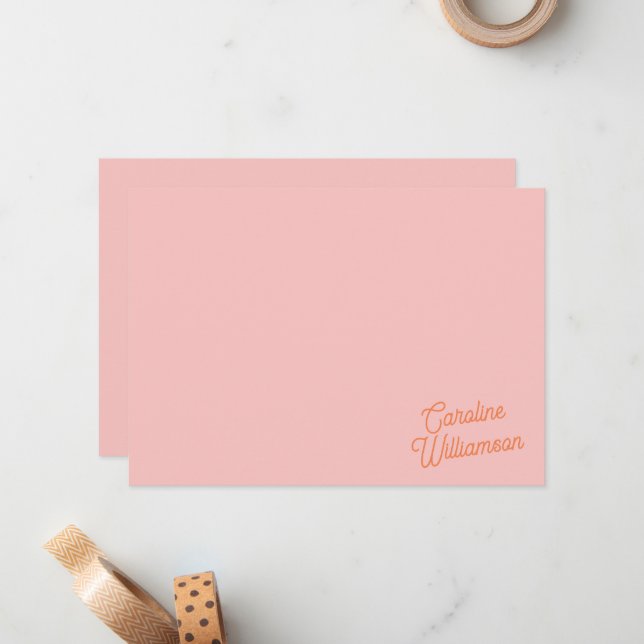 Simple Pink Orange Script Personalised Stationery  Card (Front/Back In Situ)