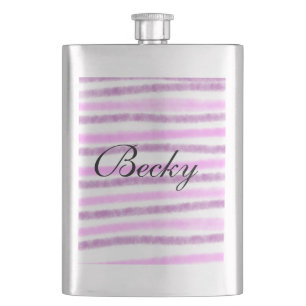 simple pink pastel watercolor add your name custom hip flask