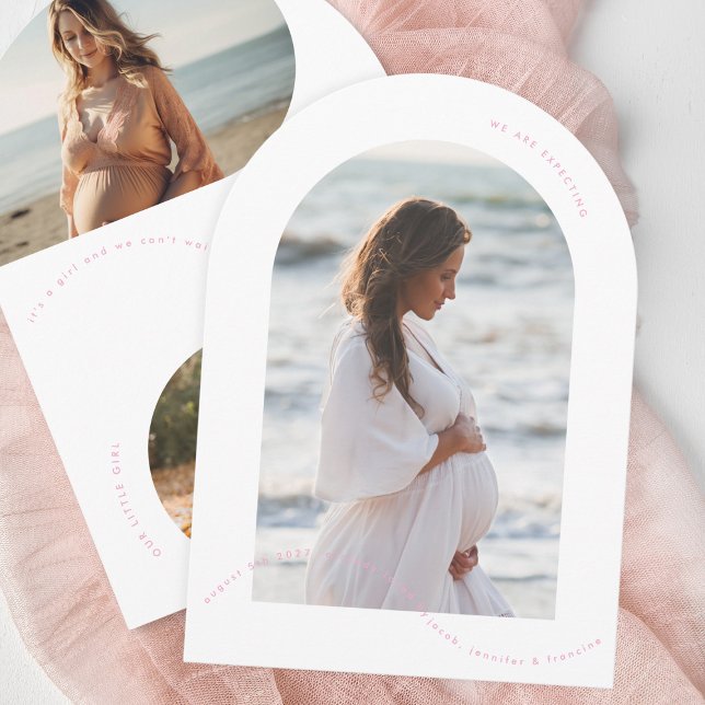 simple pink photo arch baby pregnancy announcement (Creator Uploaded)