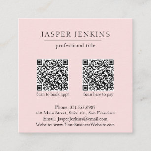 Simple Pink Professional Minimal Modern QR Code Square Business Card