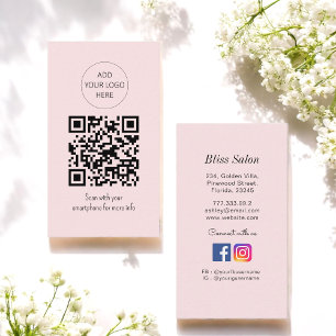 Simple Pink QR Code Beauty Salon  Business Card