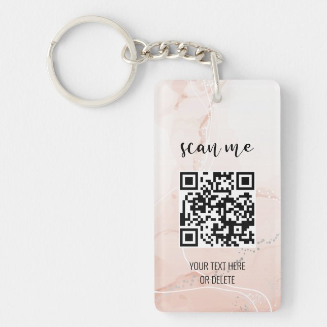Simple Pink QR Code Professional Business Logo Key Ring (Front)