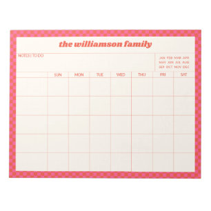 Simple Pink Red Checkered Family Planner Calendar Notepad