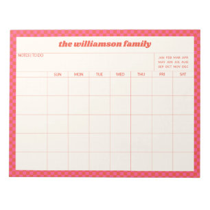Simple Pink Red Chequered Family Planner Calendar Notepad