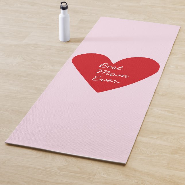 Simple Pink & Red Heart Best Mum Ever Mothers Day Yoga Mat (In Situ)