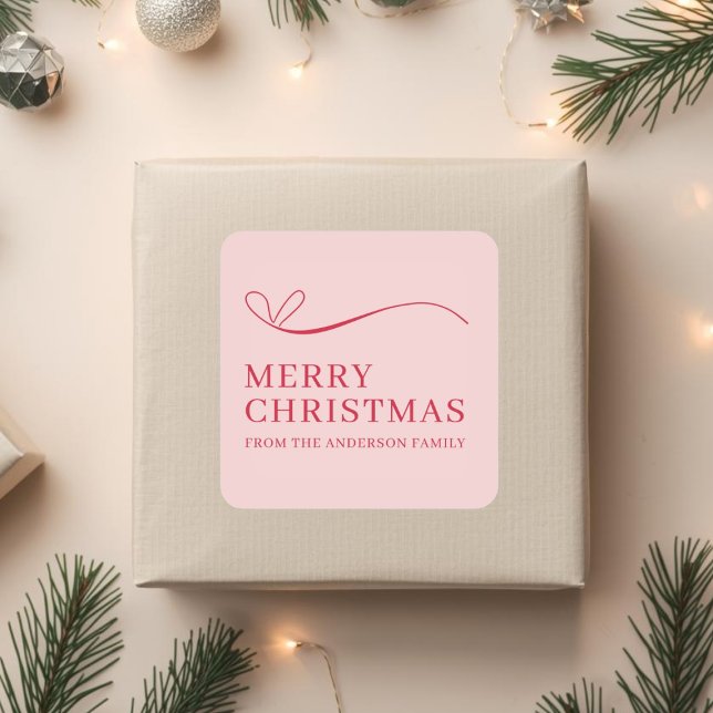 Simple pink red modern Merry Christmas  Square Sticker (Creator Uploaded)