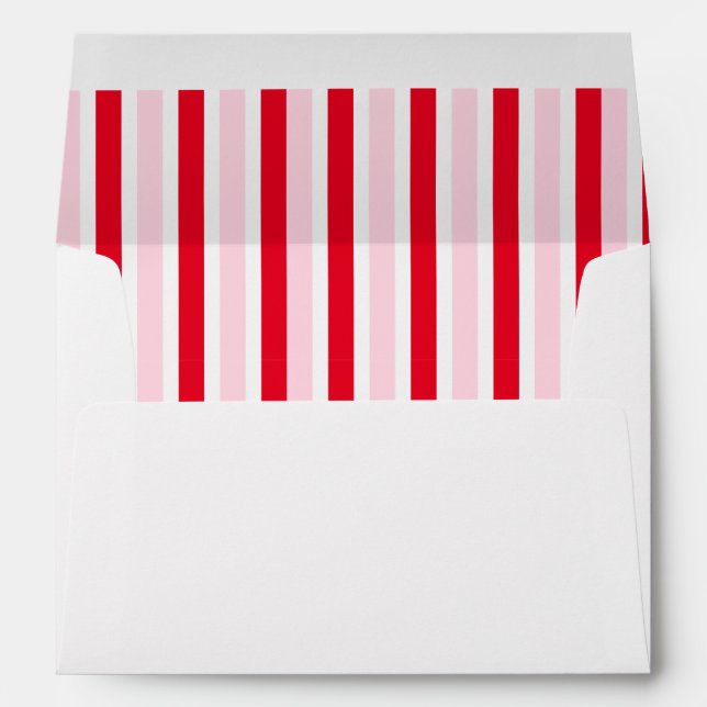 Simple Pink Red Stripes Christmas Return Address Envelope (Back (Bottom))