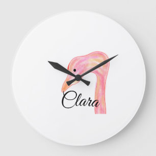 Simple pink red swan face watercolor animal custom large clock