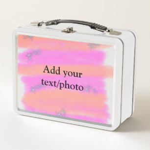 Simple pink red watercolor custom add name text t metal lunch box