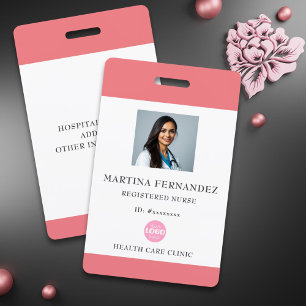 Simple Pink Registered Nurse Photo Id Badge