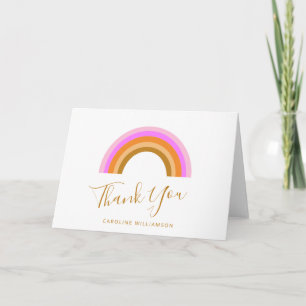 Simple Pink Retro Rainbow Personalized Script Name Thank You Card