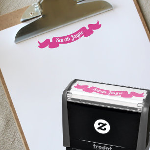 Simple Pink Ribbon Banner Custom Name Self-inking Stamp