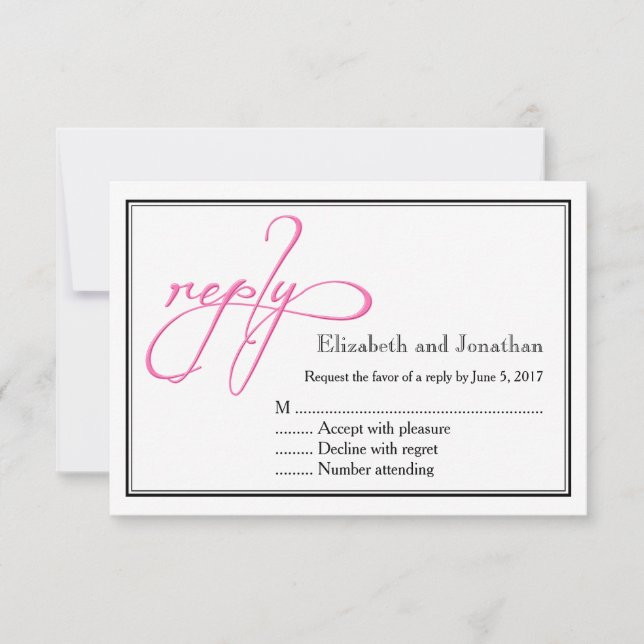 Simple Pink Script Calligraphy Wedding Reply Card (Front)
