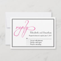 Simple Pink Script Calligraphy Wedding Reply Card