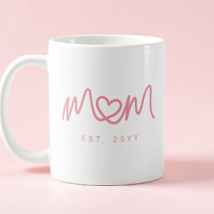 Simple Pink Script Heart Cute Mum Established Coffee Mug