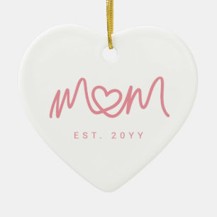 Simple Pink Script Heart Cute New Mum Established Ceramic Tree Decoration
