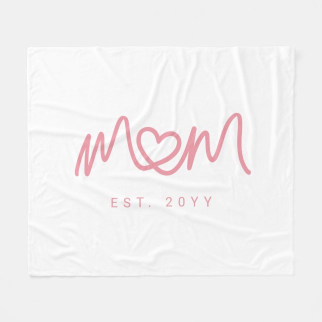 Simple Pink Script Heart Cute New Mum Established Fleece Blanket (Front (Horizontal))