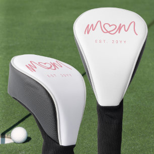 Simple Pink Script Heart Est Year Mum Established Golf Head Cover